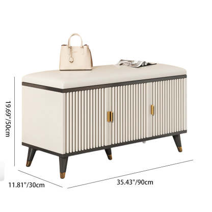 Nordic Cream Leather 2-Tier Rectangular Shoe Storage Bench — White + Gold