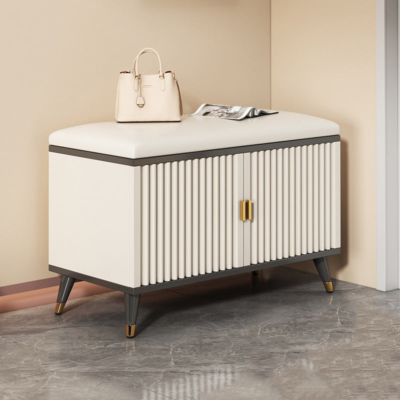 Nordic Cream Leather 2-Tier Rectangular Shoe Storage Bench