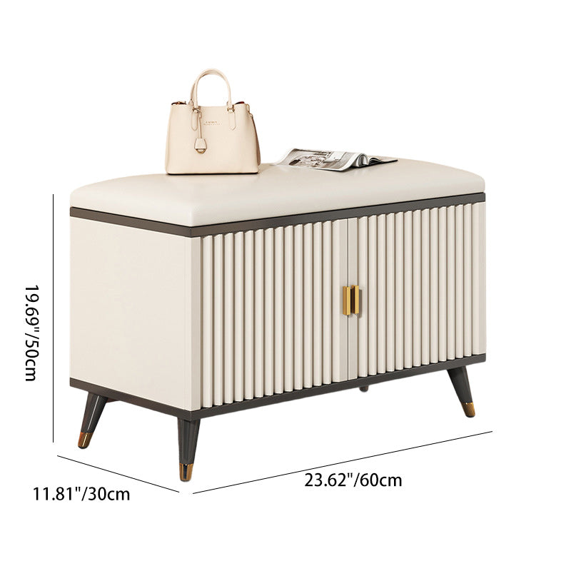 Nordic Cream Leather 2-Tier Rectangular Shoe Storage Bench — Black + Gold