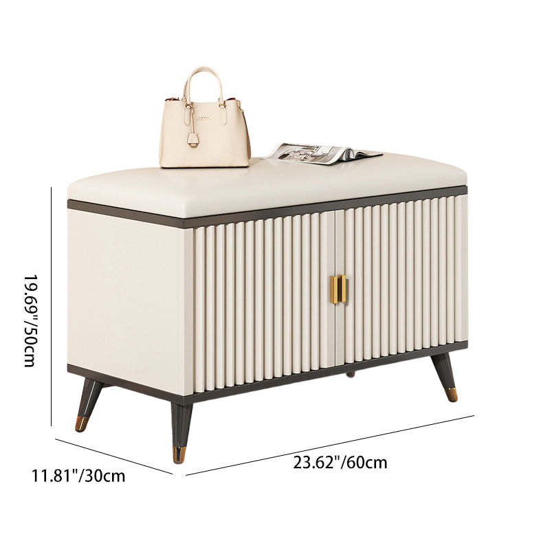 Nordic Cream Leather 2-Tier Rectangular Shoe Storage Bench — Black + Gold
