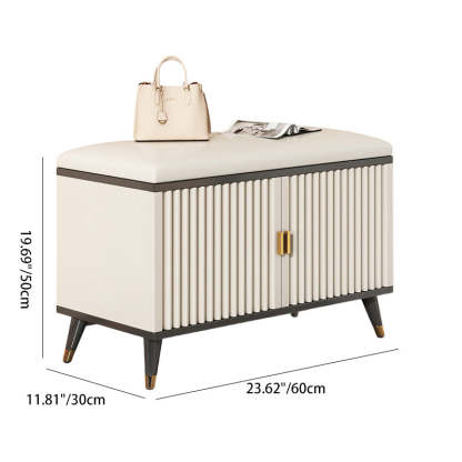 Nordic Cream Leather 2-Tier Rectangular Shoe Storage Bench — Black + Gold