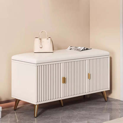 Nordic Cream Leather 2-Tier Rectangular Shoe Storage Bench