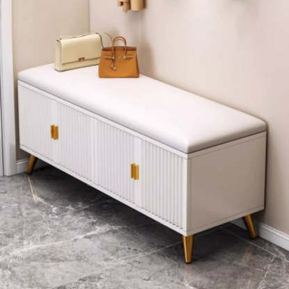 Nordic Cream Leather 2-Tier Rectangular Shoe Storage Bench
