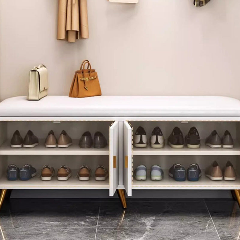 Nordic Cream Leather 2-Tier Rectangular Shoe Storage Bench