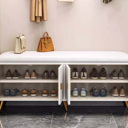 Nordic Cream Leather 2-Tier Rectangular Shoe Storage Bench
