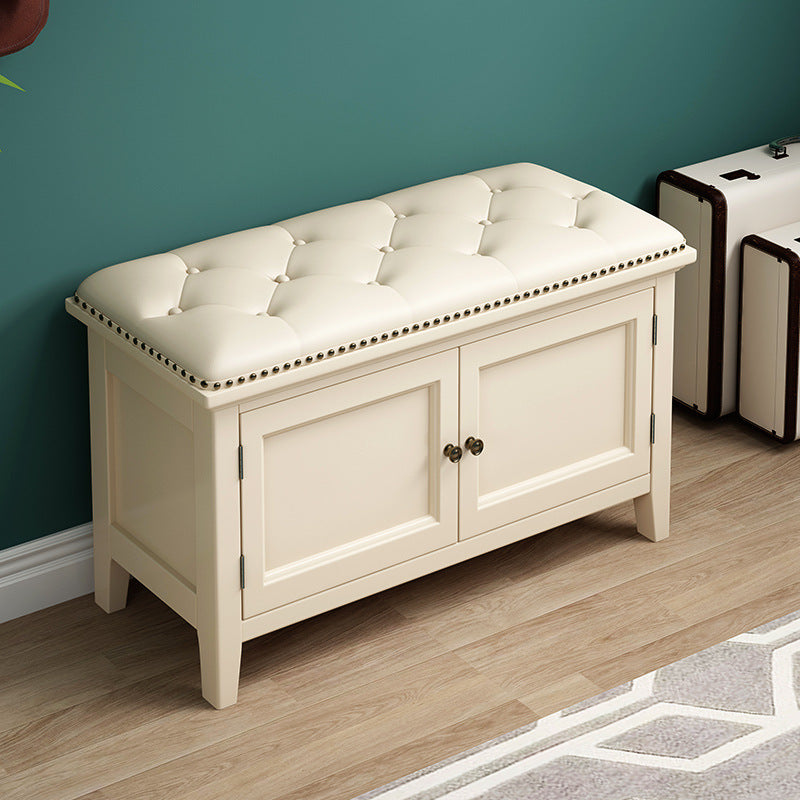 Nordic Leather Birch 2-Tier Tipping Shoe Storage Bench