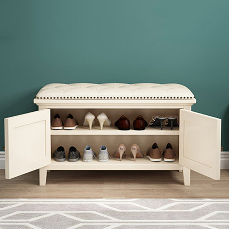 Nordic Leather Birch 2-Tier Tipping Shoe Storage Bench