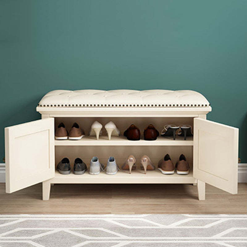 Nordic Leather Birch 2-Tier Tipping Shoe Storage Bench