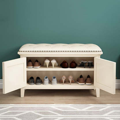 Nordic Leather Birch 2-Tier Tipping Shoe Storage Bench