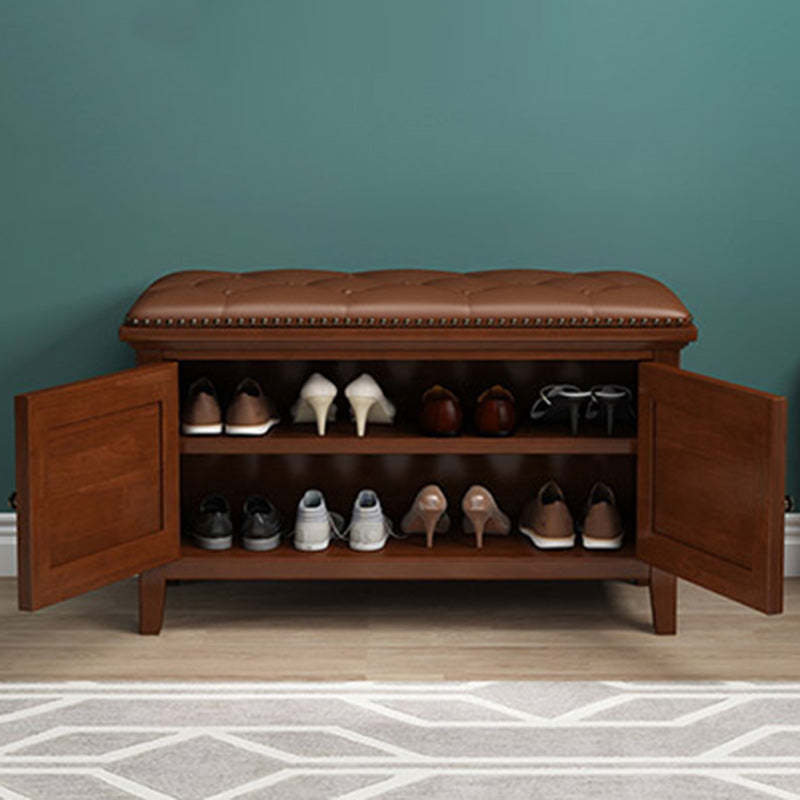 Nordic Leather Birch 2-Tier Tipping Shoe Storage Bench