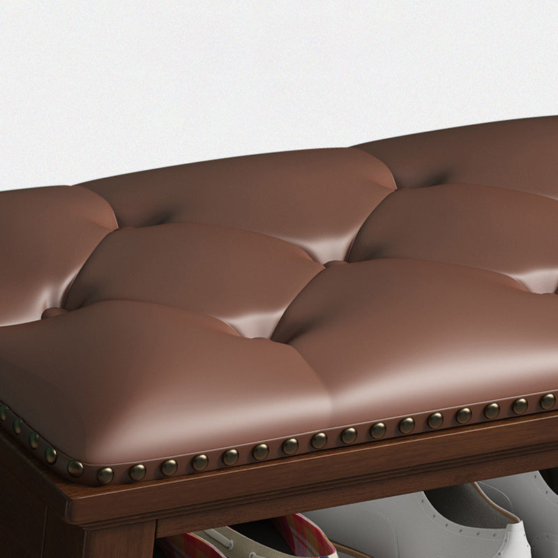 Nordic Leather Birch 2-Tier Tipping Shoe Storage Bench