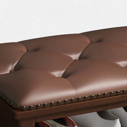 Nordic Leather Birch 2-Tier Tipping Shoe Storage Bench