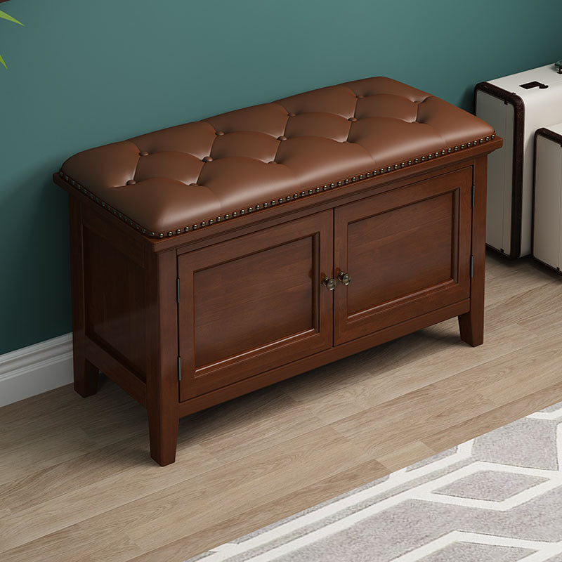 Nordic Leather Birch 2-Tier Tipping Shoe Storage Bench — Walnut Color