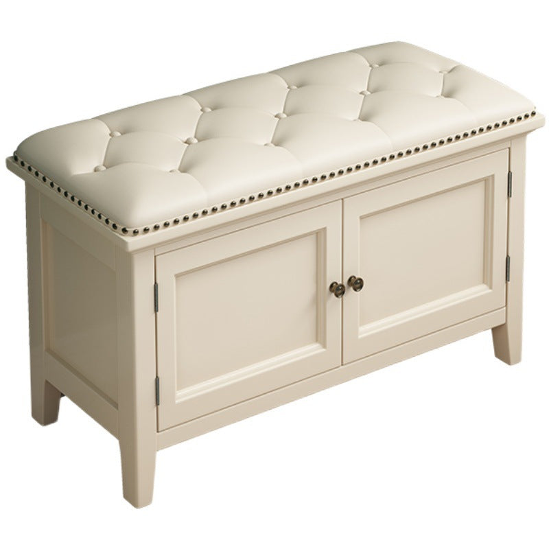 Nordic Leather Birch 2-Tier Tipping Shoe Storage Bench