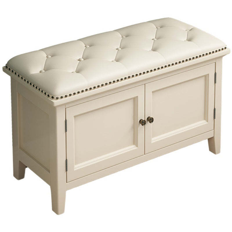 Nordic Leather Birch 2-Tier Tipping Shoe Storage Bench
