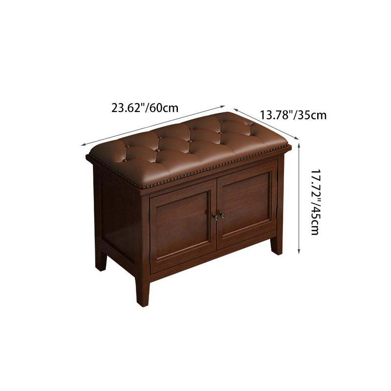 Nordic Leather Birch 2-Tier Tipping Shoe Storage Bench — Walnut Color