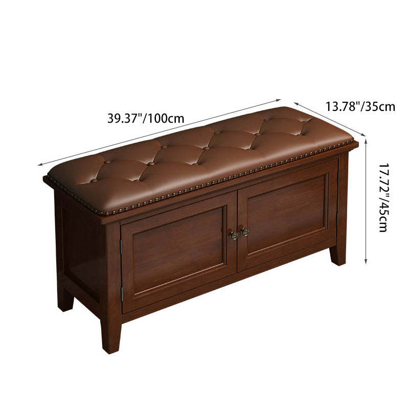 Nordic Leather Birch 2-Tier Tipping Shoe Storage Bench — Walnut Color