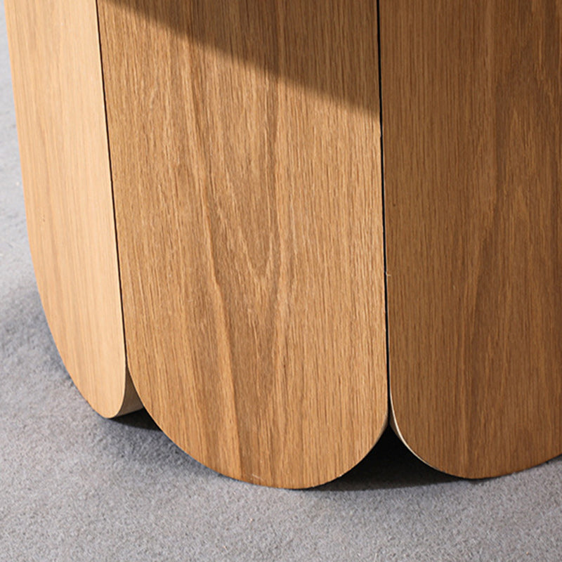 Minimalist Round Cylinder Oak Veneer 1-Tier Coffee Table