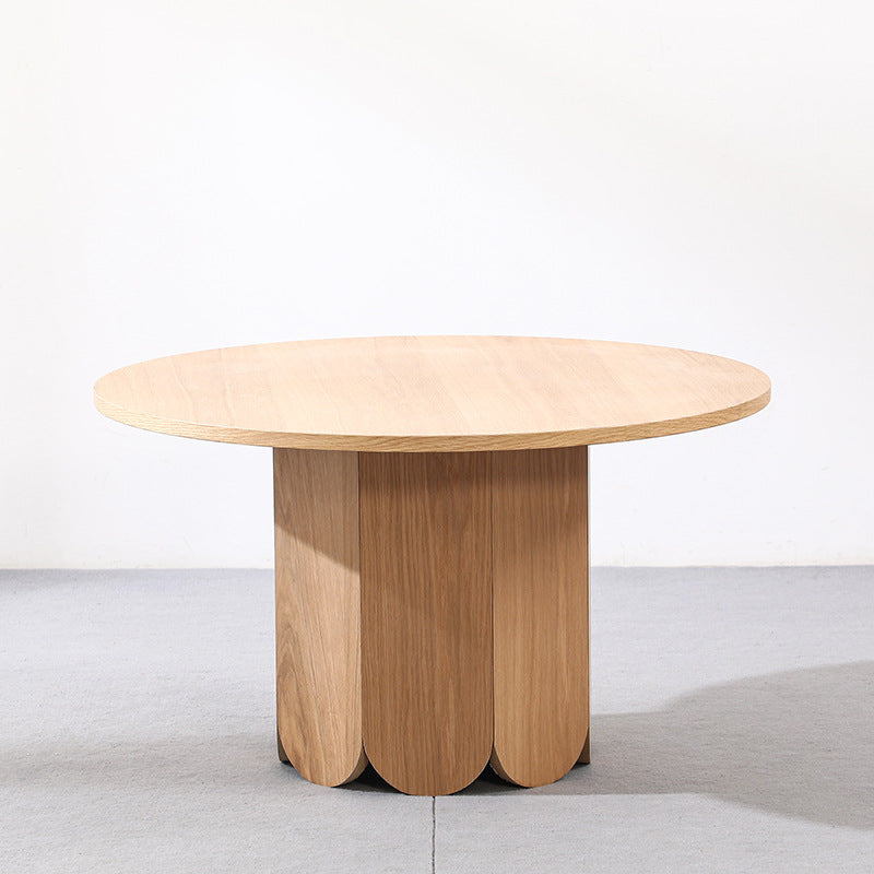 Minimalist Round Cylinder Oak Veneer 1-Tier Coffee Table