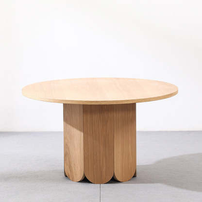 Minimalist Round Cylinder Oak Veneer 1-Tier Coffee Table