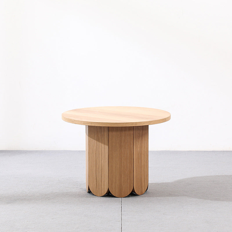 Minimalist Round Cylinder Oak Veneer 1-Tier Coffee Table