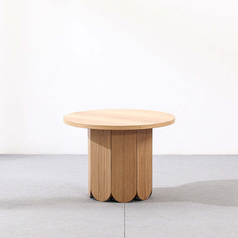 Minimalist Round Cylinder Oak Veneer 1-Tier Coffee Table