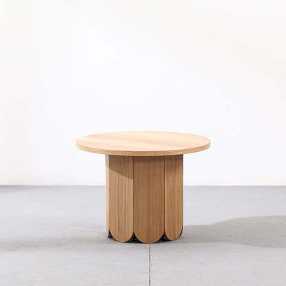 Minimalist Round Cylinder Oak Veneer 1-Tier Coffee Table