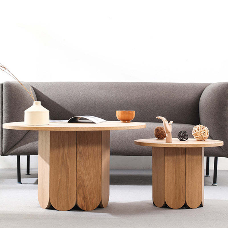 Minimalist Round Cylinder Oak Veneer 1-Tier Coffee Table