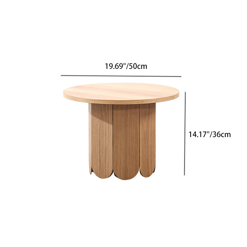 Minimalist Round Cylinder Oak Veneer 1-Tier Coffee Table