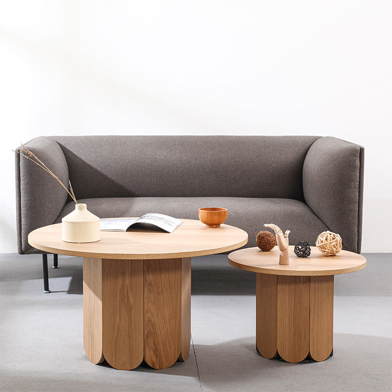Minimalist Round Cylinder Oak Veneer 1-Tier Coffee Table