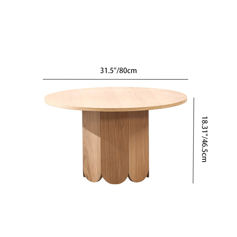 Minimalist Round Cylinder Oak Veneer 1-Tier Coffee Table