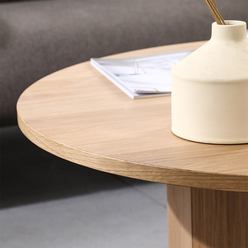 Minimalist Round Cylinder Oak Veneer 1-Tier Coffee Table