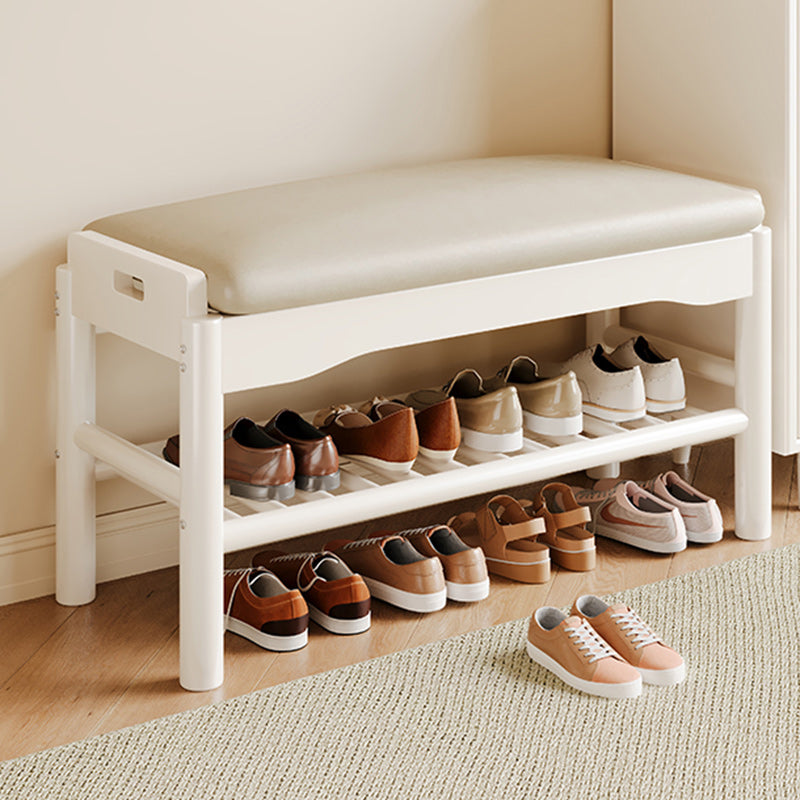 Contemporary Leather Solid Wood Backless 2-Tier Footstool
