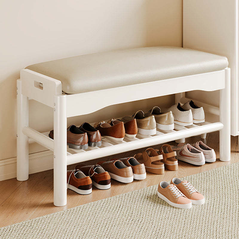 Contemporary Leather Solid Wood Backless 2-Tier Footstool