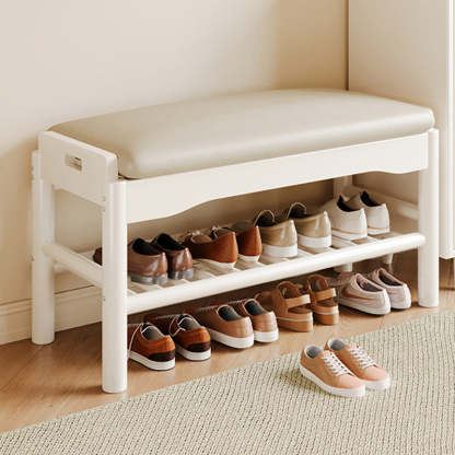 Contemporary Leather Solid Wood Backless 2-Tier Footstool