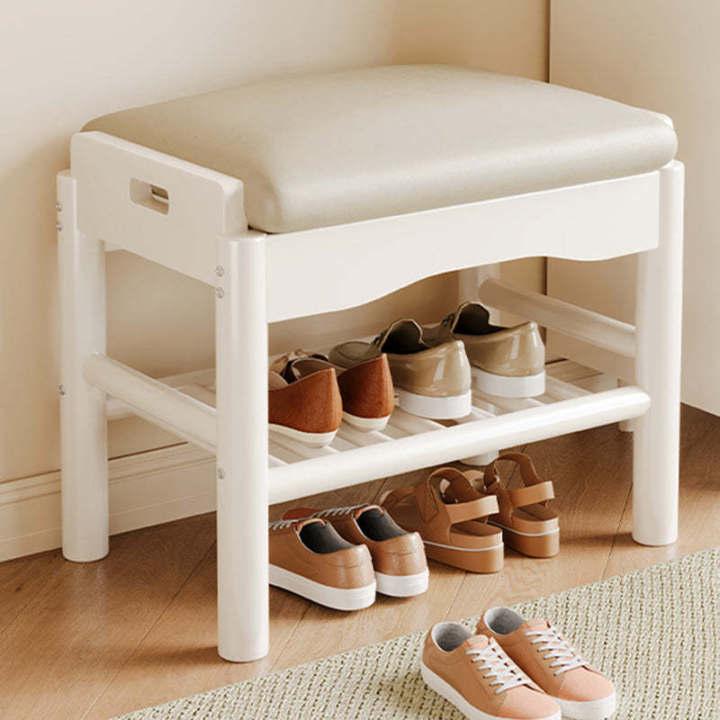 Contemporary Leather Solid Wood Backless 2-Tier Footstool — White