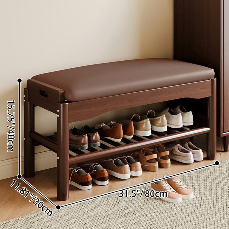 Contemporary Leather Solid Wood Backless 2-Tier Footstool — White