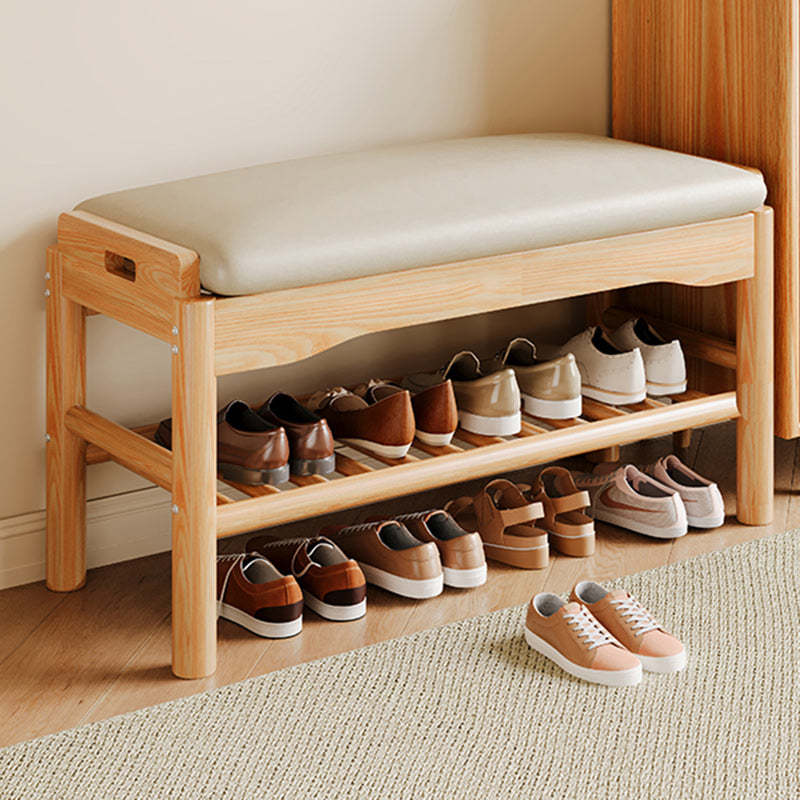 Contemporary Leather Solid Wood Backless 2-Tier Footstool