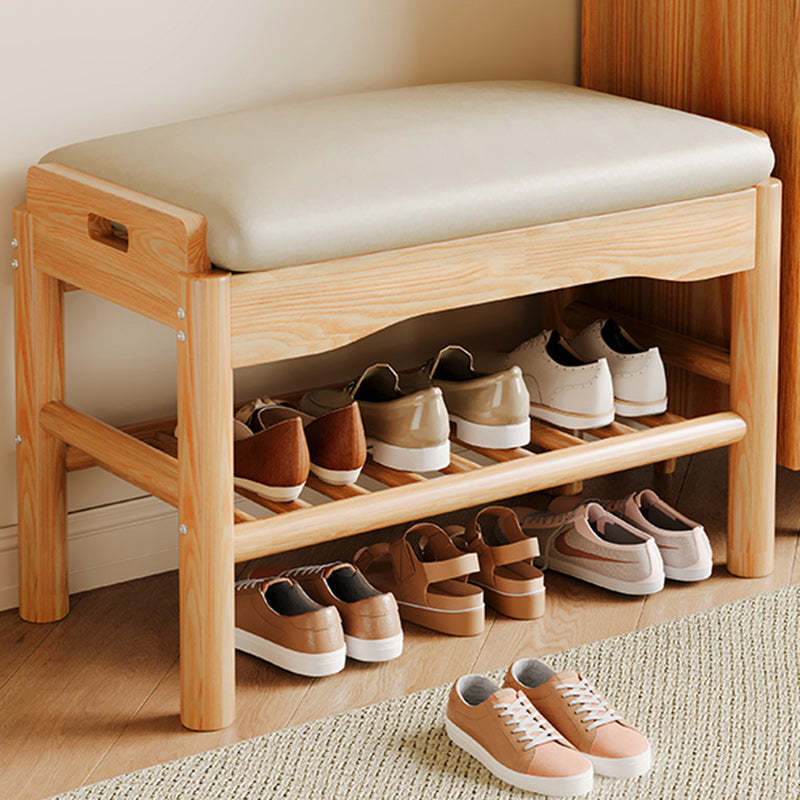 Contemporary Leather Solid Wood Backless 2-Tier Footstool — White