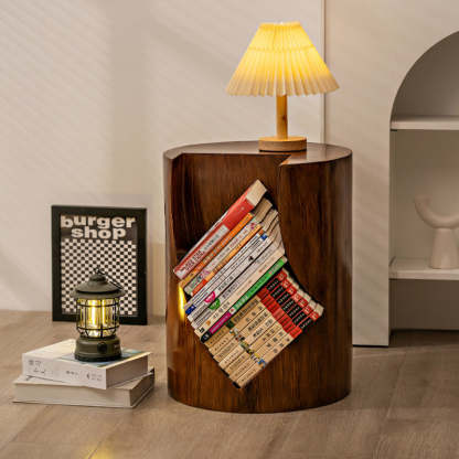 Nordic Cylindrical Stump Glass Resin 2-Tier Side Table