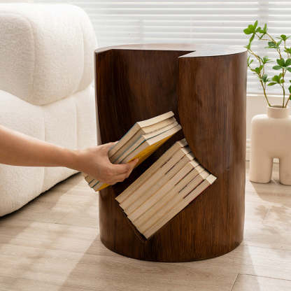 Nordic Cylindrical Stump Glass Resin 2-Tier Side Table