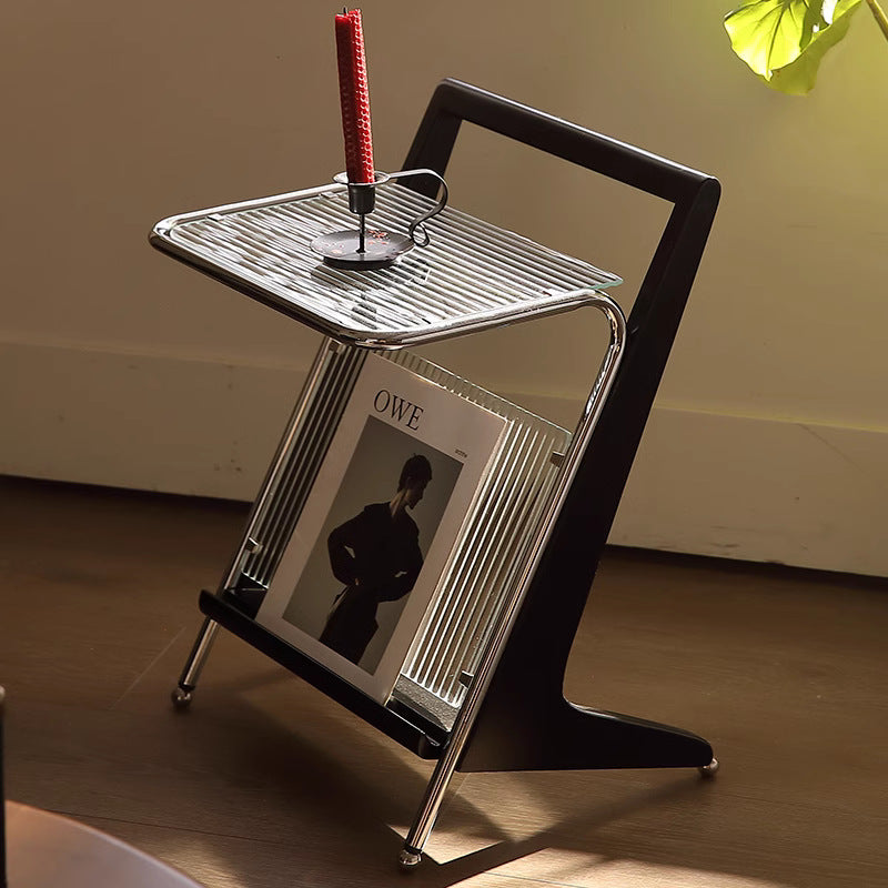 Retro Geometric Glass Solid Wood Iron 1-Tier Side Table