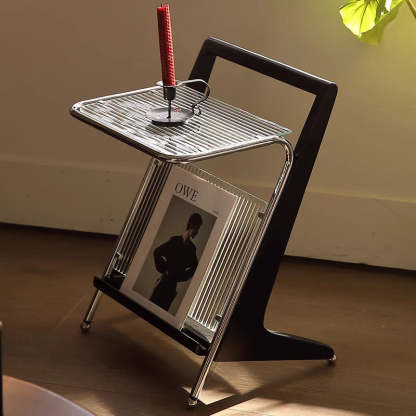 Retro Geometric Glass Solid Wood Iron 1-Tier Side Table