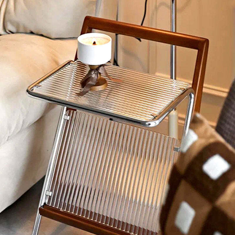 Retro Geometric Glass Solid Wood Iron 1-Tier Side Table — Black