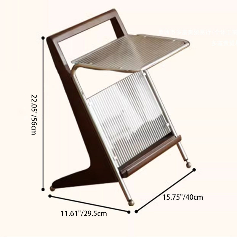 Retro Geometric Glass Solid Wood Iron 1-Tier Side Table — Walnut Color