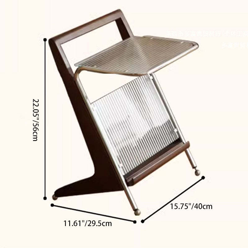 Retro Geometric Glass Solid Wood Iron 1-Tier Side Table — Walnut Color