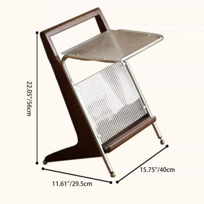 Retro Geometric Glass Solid Wood Iron 1-Tier Side Table — Walnut Color