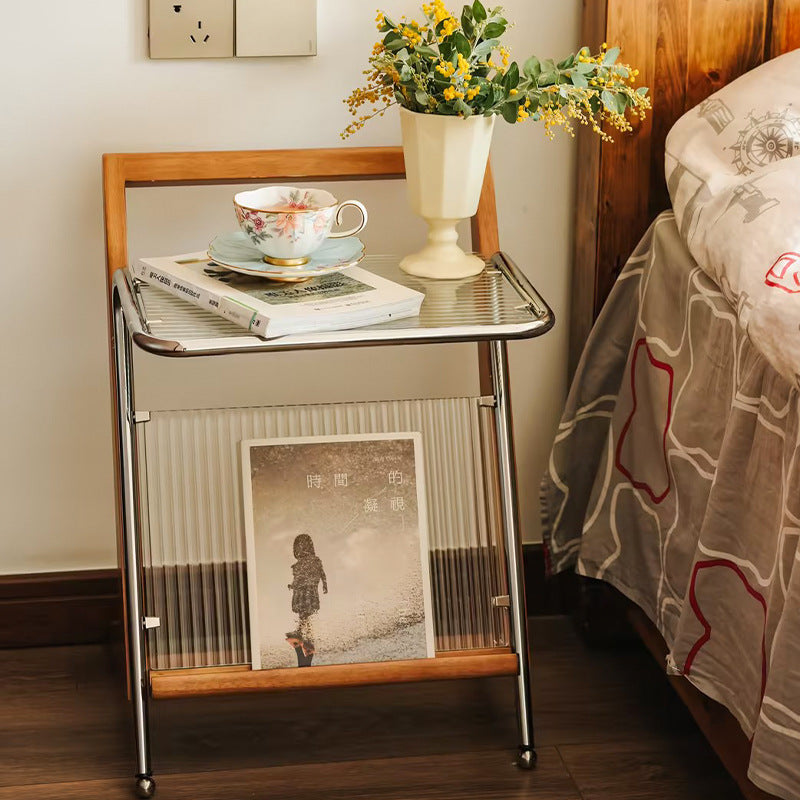 Retro Geometric Glass Solid Wood Iron 1-Tier Side Table