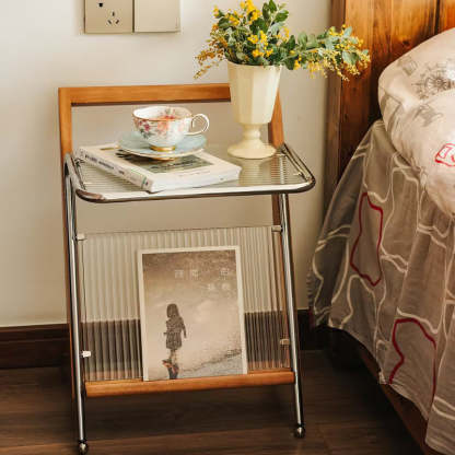 Retro Geometric Glass Solid Wood Iron 1-Tier Side Table