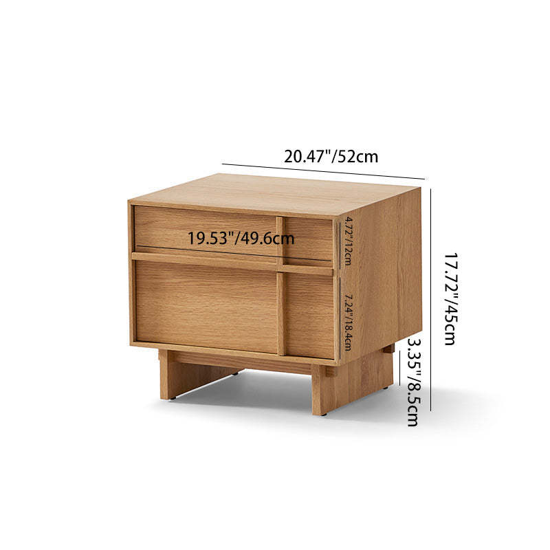 Minimalist Square Solid Pine Wood 2-Drawer Nightstand